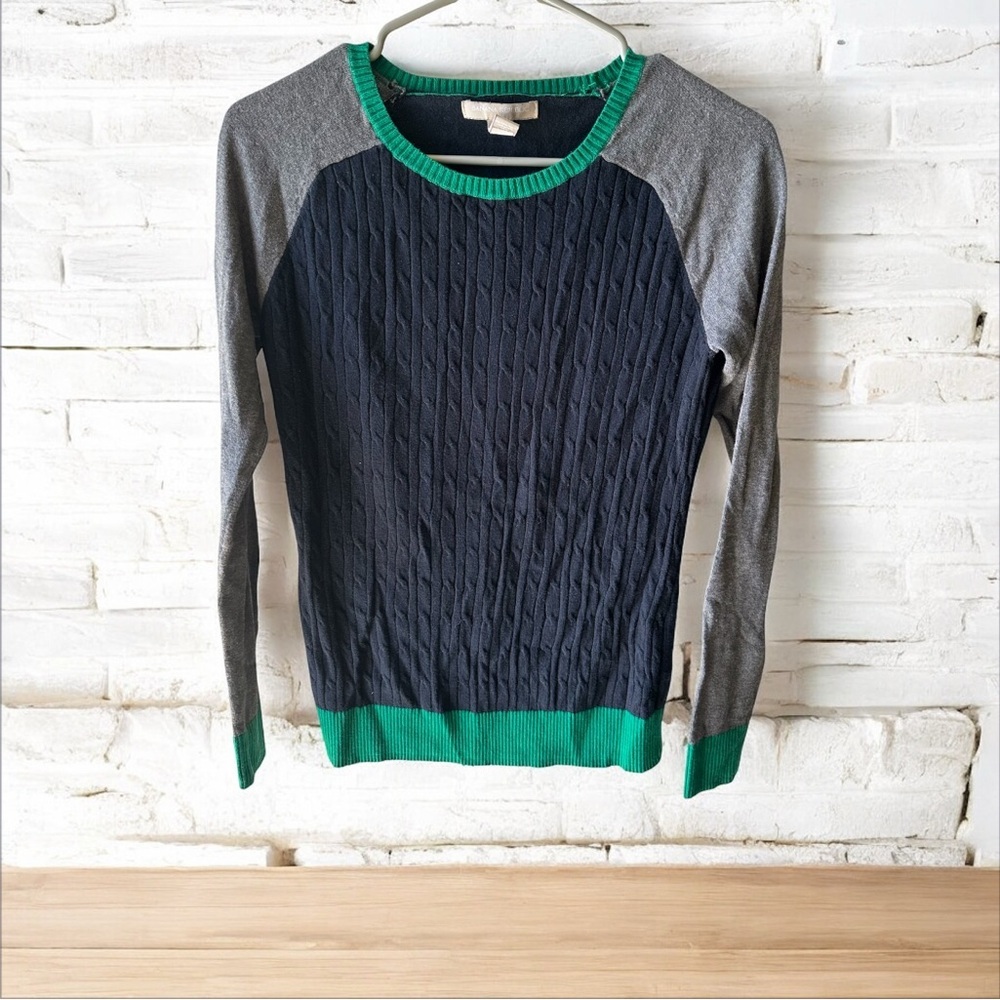 Banana Republic Factory Women’s Navy Gray Green Colorblock Cable Knit Sweater S